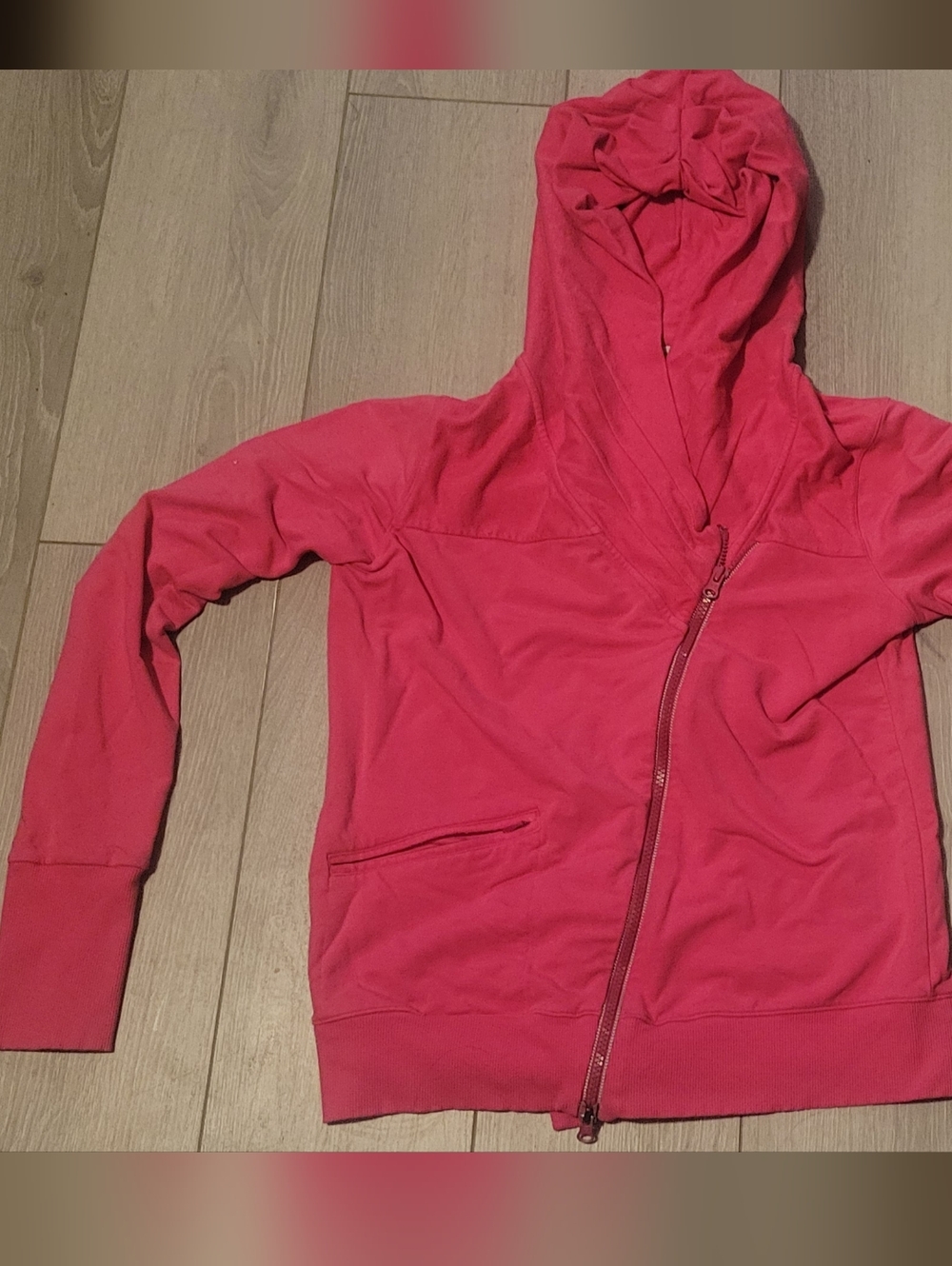 Athleta Pink Ruched Hoodie Asymmetrical Side Zip Jacket
